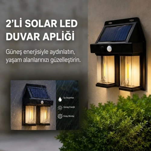 Hareket Sensörlü Kablosuz Güneş Enerjili Led Bahçe 2li Set