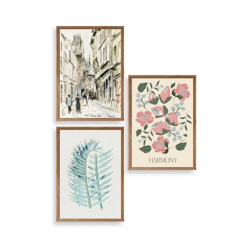 Harmony Üçlü Ahşap Çerçeveli Tablo 50 x 70