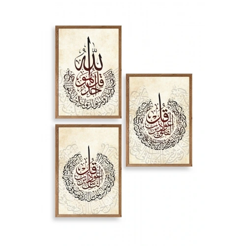 Hat Sanatı Üçlü Ahşap Çerçeveli Tablo 17 x 23