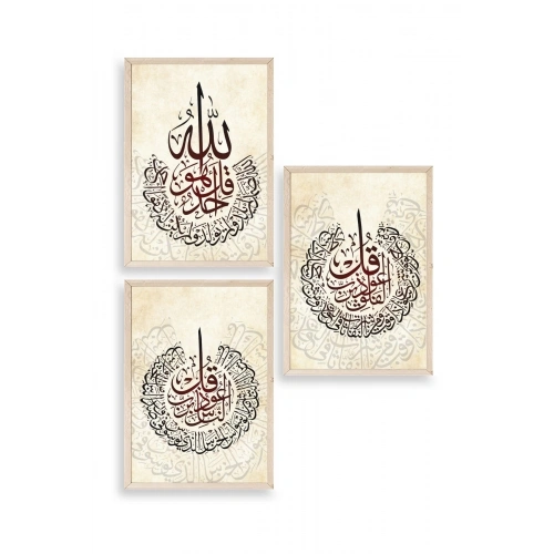 Hat Sanatı Üçlü Ahşap Çerçeveli Tablo 23 x 30