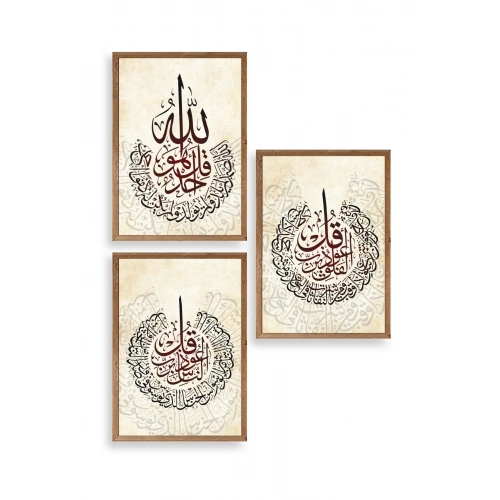 Hat Sanatı Üçlü Ahşap Çerçeveli Tablo 30 x 42