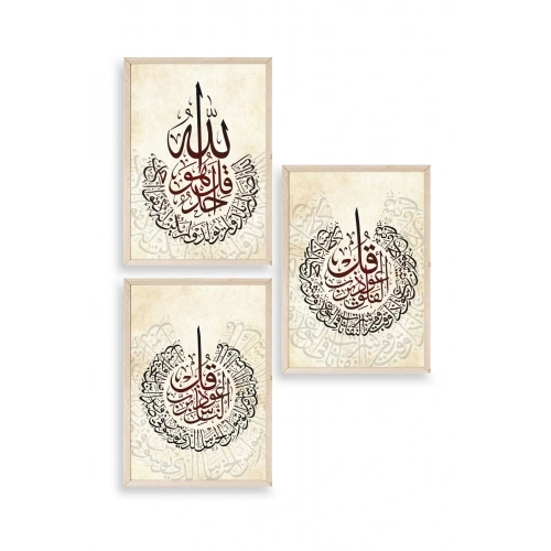 Hat Sanatı Üçlü Ahşap Çerçeveli Tablo 50 x 70