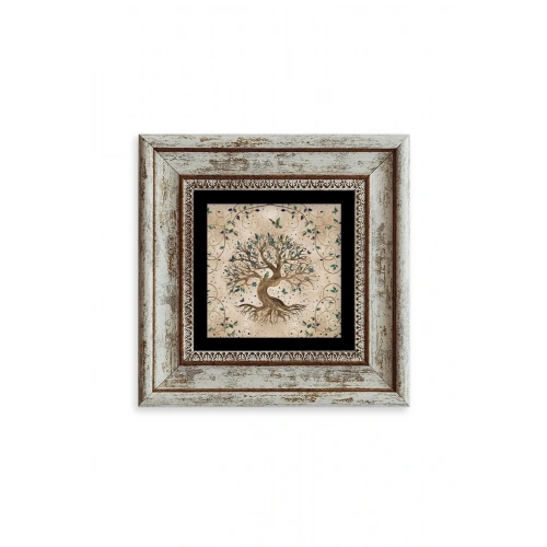 Hayat Ağacı Çerçeveli Taş Tablo 20 cm