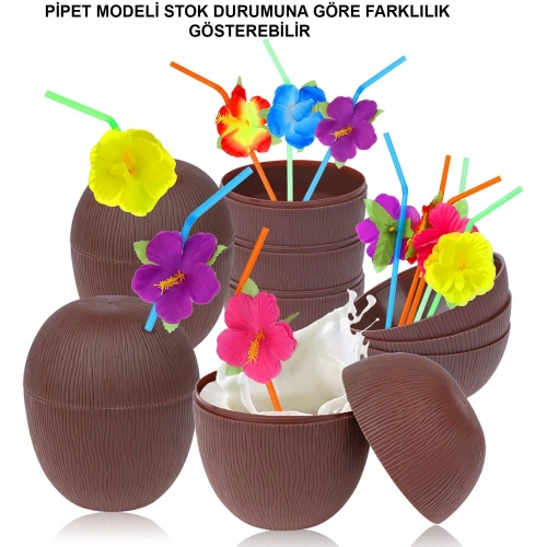 Hindistan Cevizi Hawaii Luau Aloha Pipetli İçecek Kabı Bardak 10x13 cm 1 Adet (5365)