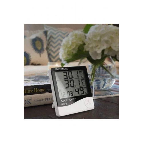 İç ve Dış Ortam Sıcaklığını Ölçebilen LCD Ekran Saat Göstergeli Alarmlı Nem Ölçer Termometre