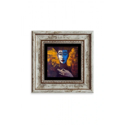 İki Ruh Hali Kadın Çerçeveli Taş Tablo 20 cm