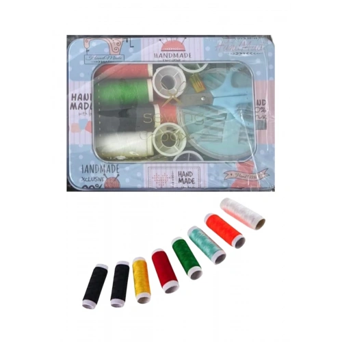 İplik Set Teneke Kutu Kare Plastik Dikiş Seti