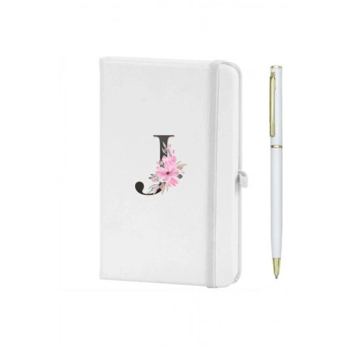 J Harfi Çiçek Desen Baskılı Defter