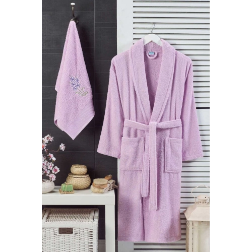 Womens Hooded Bathrobe Set 100% Cotton Lilac