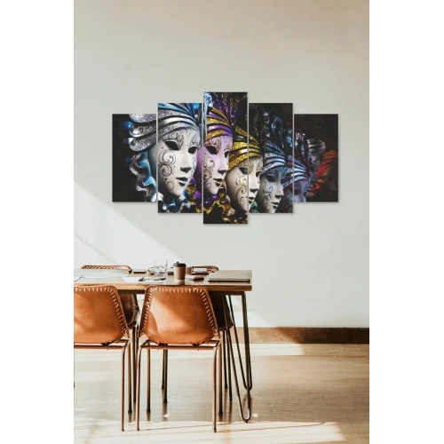 Kadın Maskeler Manzarası 5 Parçalı Mdf Tablo 60 x 100