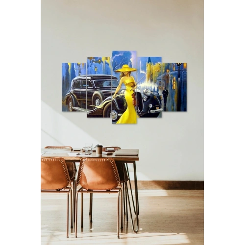 Kadın ve Araba 5 Parçalı Mdf Tablo 60 x 100