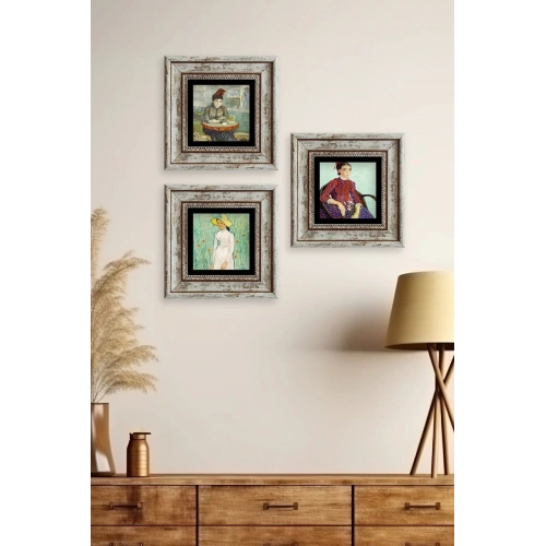 Kadınlar 3 lü Set Çerçeveli Taş Tablo 20 cm