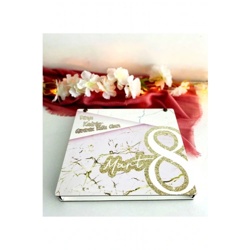 Kadınlar Günü Ahşap Kutulu Ahşap Defter Kalem Seti - Pmb1