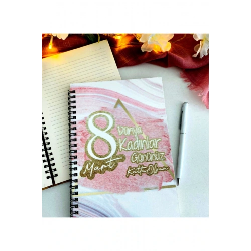 Kadınlar Günü Pembe Gold Defter Kalem Seti