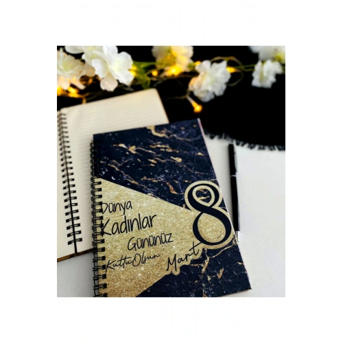 Kadınlar Günü Siyah Gold Defter Kalem Seti