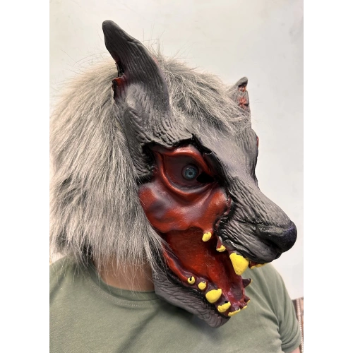 Kafaya Tam Geçmeli Lateks Dişli Ağzı Açık Kurt Maskesi (5365)