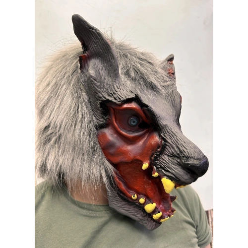 Kafaya Tam Geçmeli Lateks Dişli Ağzı Açık Kurt Maskesi (5365)