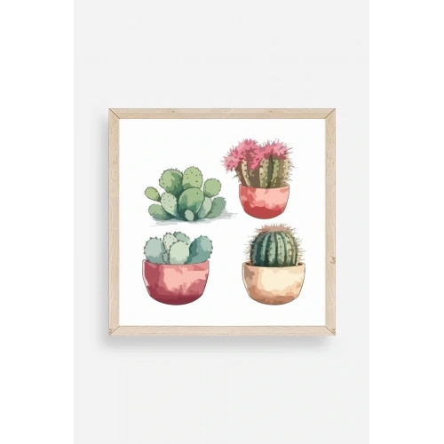 Kaktüs Ahşap Çerçeveli Tablo 23 x 23