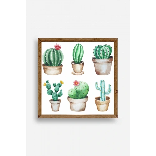 Kaktüs Ahşap Çerçeveli Tablo 50 x 50
