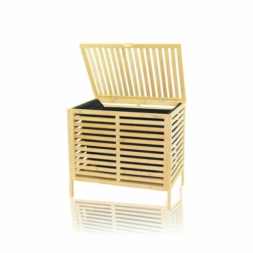 KALIN AHŞAP BAMBU KİRLİ ÇAMAŞIR SEPETİ SİYAH KUMAŞ ÇANTALI SEPET=50X38X55CM (5365)