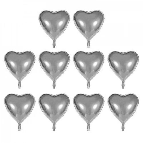 Kalp Şekilli Gümüş Renk Toptan Folyo Balon 45 cm 10 Adet (5365)
