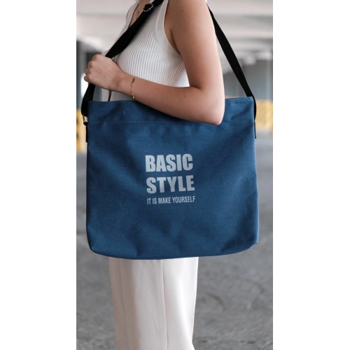 Kanvas Çapraz Askılı Tote Çanta Lacivert