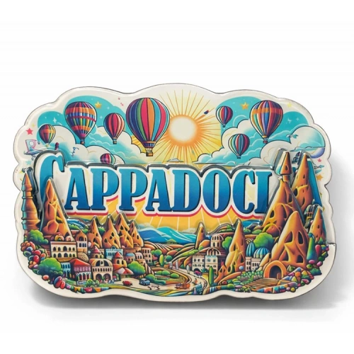 Kapadokya Temalı Ahşap Buzdolabı Magneti Model 1