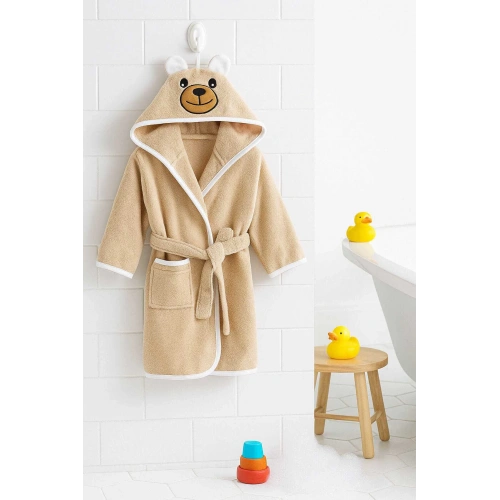 Kapşonlu Unisex %100 Pamuklu Çocuk Banyo Bornozu Bear