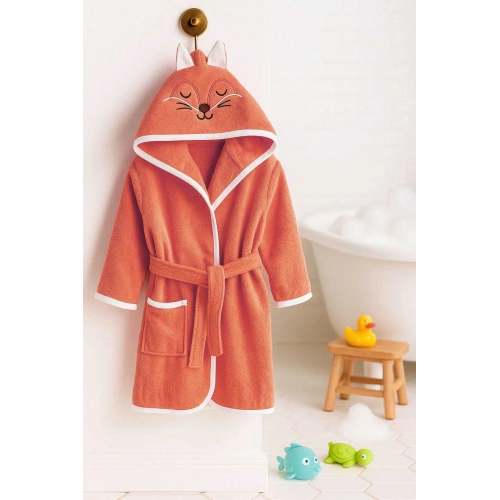 Kapşonlu Unisex %100 Pamuklu Çocuk Banyo Bornozu Fox