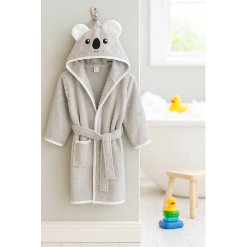 Kapşonlu Unisex %100 Pamuklu Çocuk Banyo Bornozu Koala