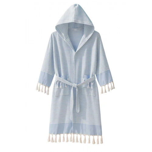 Kapşonlu Unisex Peştamal Plaj Bornozu %100 Pamuklu Marelina Mavi