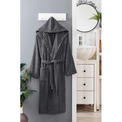 Hooded Unisex Bathrobe 100% Soft Cotton Anthracite