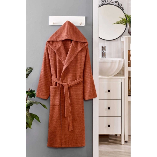 Hooded Unisex Bathrobe %100 Soft Cotton Brown