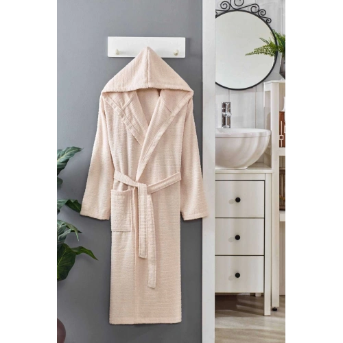 Hooded Unisex Bathrobe 100% Soft Cotton Cream