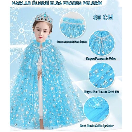 Karlar Ülkesi Elsa Frozen Mavi Pelerin – 80 cm Çocuk Pelerini