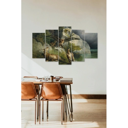 Kartal ve Geyikler 5 Parçalı Mdf Tablo 60 x 100