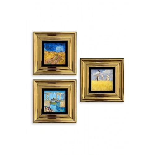 Kasaba 3 lü Set Çerçeveli Taş Tablo 20 cm