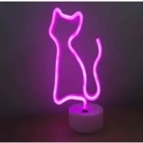 Kedi Figürlü Neon Işıklı Lamba 3 Adet Pil Ve Usb İle