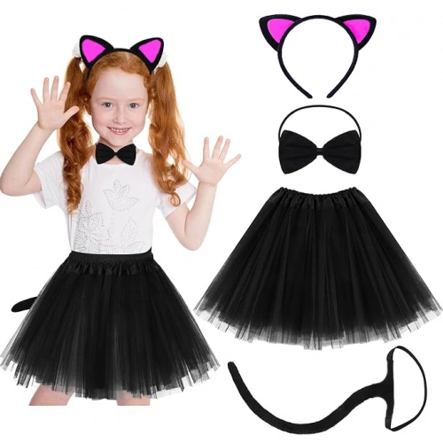 Cat Ear Crown Skirt Tail and Bow 4-piece Set for Children Fuchsia (5365)
