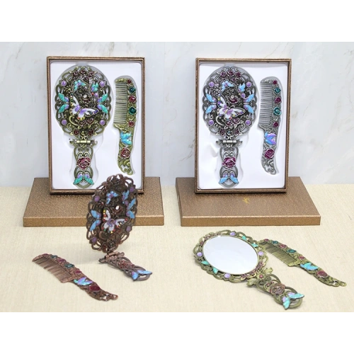 Kelebek Katlanabilir Ayna Ve Tarak Seti Büyük Boy