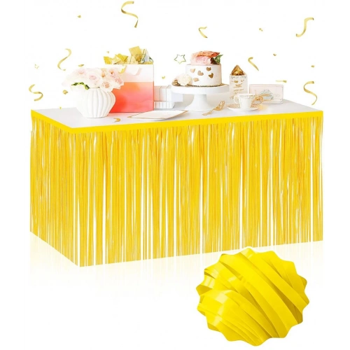 Kendinden Yapışkanlı Makaron Sarı Püsküllü Masa Eteği – 75 x 275 cm Parti Süslemesi (5365)