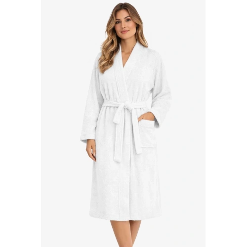 Kimono Yaka Unisex Pamuklu Tek Kişilik Bornoz Beyaz