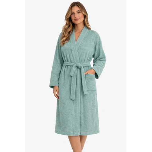 Kimono Yaka Unisex Pamuklu Tek Kişilik Bornoz  Yeşil