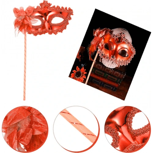 Red Sparkling Handheld Photo Shoot Mask