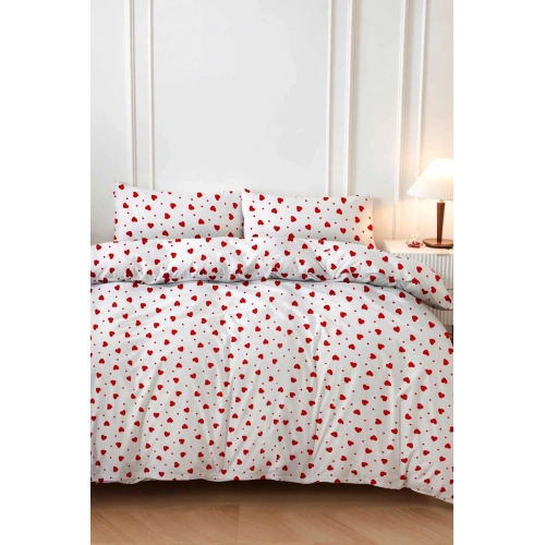 طقم لحاف مزدوج بقلوب حمراء قطن 160x200 سم
