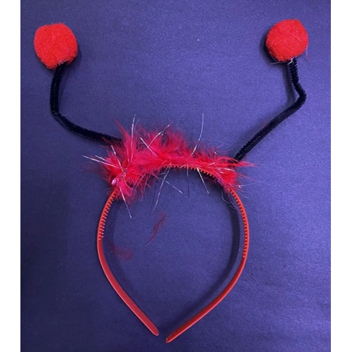 Kırmızı Ponponlu Gösteriler İçin Plastik Uğur Böceği Tacı (5365)