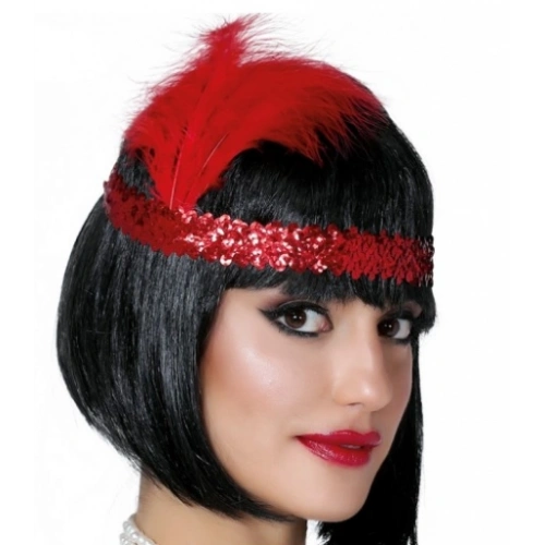 Kırmızı Renk Tüylü Çarliston Saç Bandı Kafa Bandı (5365)