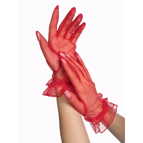 Short Length Lycra Lace Adult Tulle Gloves in Red Color