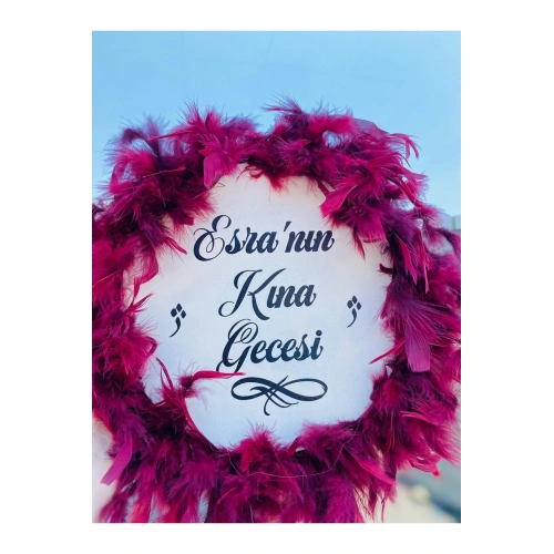 Kişiye Özel Tüylü Kına Gecesi Tefi,bordo Tüylü Kına Tefi, Gelin Tefi (28 CM)