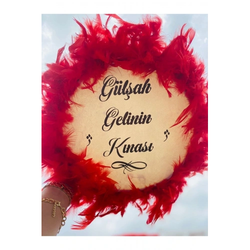 Kişiye Özel Tüylü Kına Gecesi Tefi,kırmızı Tüylü Gelin Tefi, Kına Tefi (22 CM)